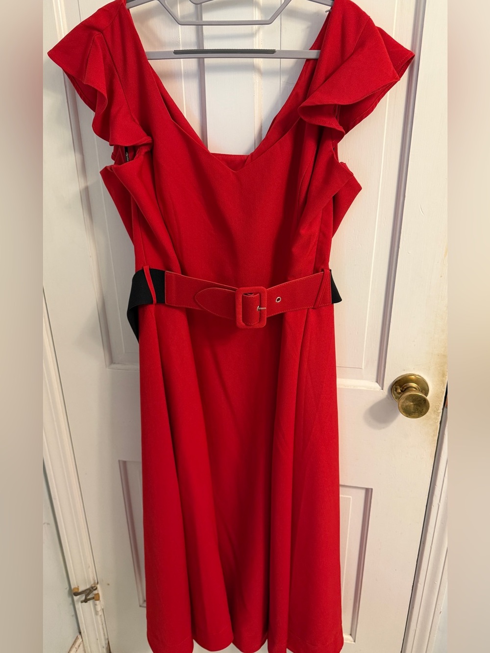 City Chic Ruffle Sleeve Dress in Red Size 22